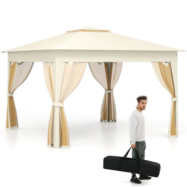 338 x 338 CM Pop Up Gazebo with Mesh Netting and Double Roof