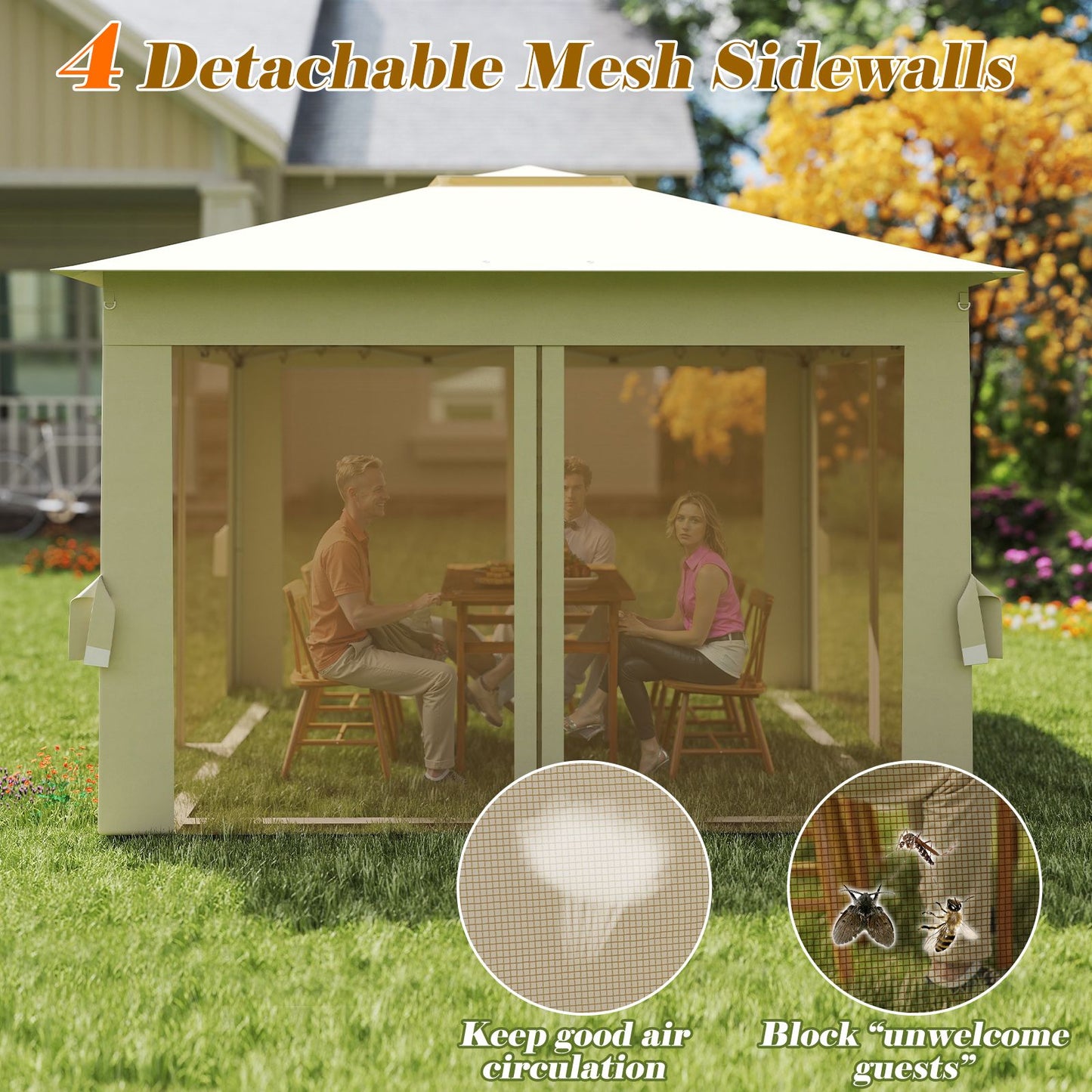 338 x 338 CM Pop Up Gazebo with Mesh Netting and Double Roof