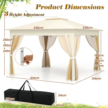 338 x 338 CM Pop Up Gazebo with Mesh Netting and Double Roof