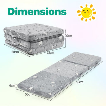 Kids Glow in the Dark Foldable Floor Mattress with Washable Flannel Cover