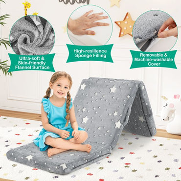 Kids Glow in the Dark Foldable Floor Mattress with Washable Flannel Cover