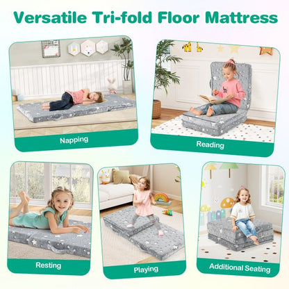 Kids Glow in the Dark Foldable Floor Mattress with Washable Flannel Cover