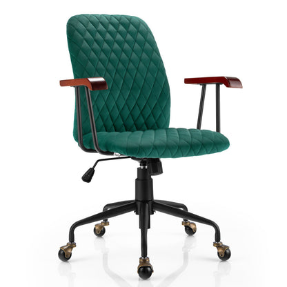 Velvet Office Chair, Ergonomic Swivel Computer Desk Chair with Rubber Wood Armrests