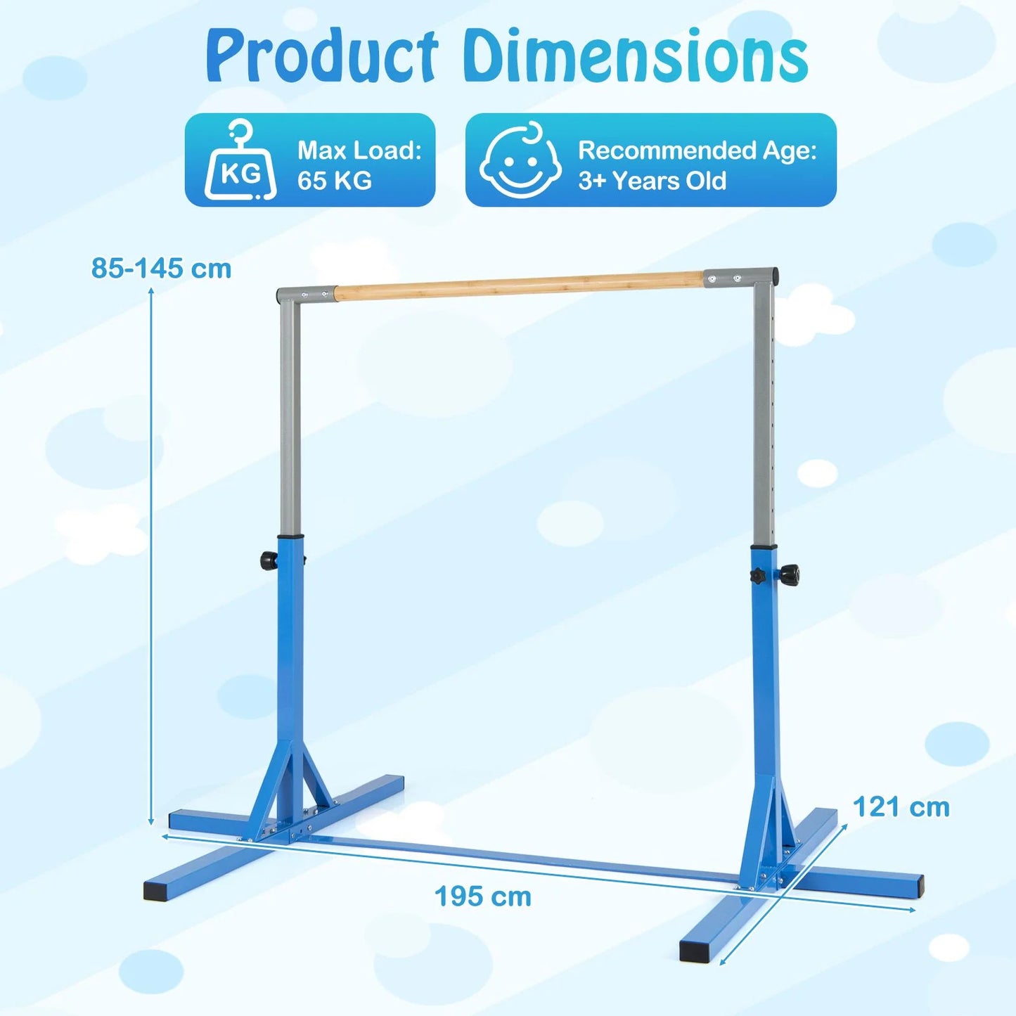 90-150cm Height Gymnastics Training Bar with Non-slip Rubber Pads