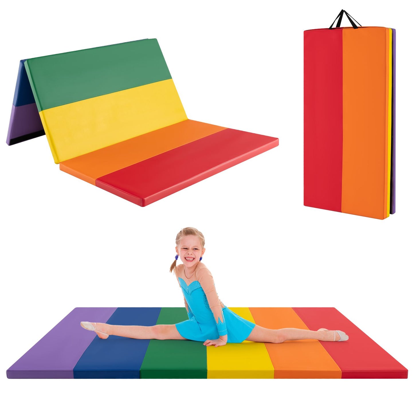 Gymnastics Mat Tri-Fold Thick Tumbling Mat with Hook and Loop Fasteners