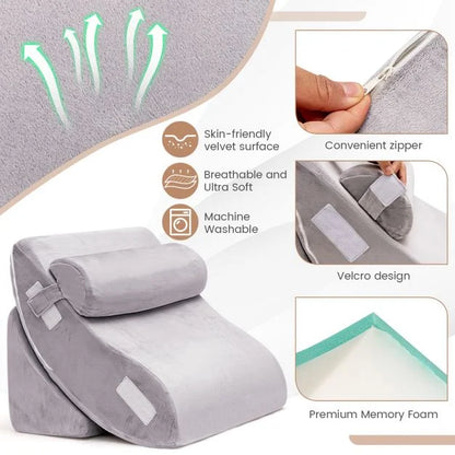 6 Pieces Folding Memory Foam Bed Wedge Pillows Set with Headrest