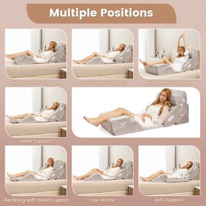 6 Pieces Folding Memory Foam Bed Wedge Pillows Set with Headrest