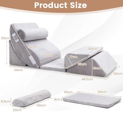6 Pieces Folding Memory Foam Bed Wedge Pillows Set with Headrest