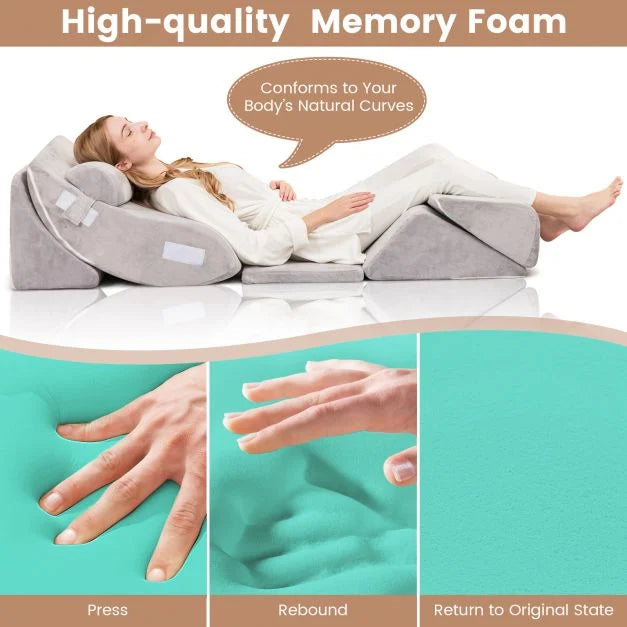 6 Pieces Folding Memory Foam Bed Wedge Pillows Set with Headrest