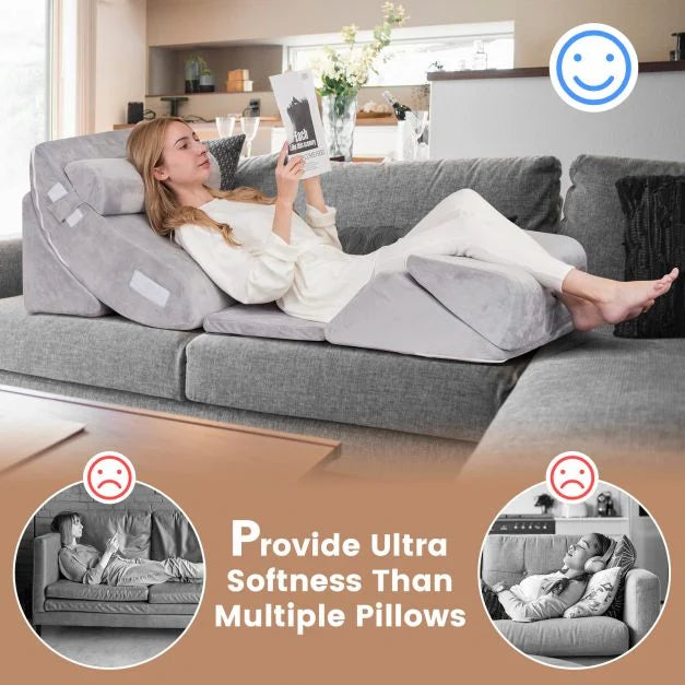 6 Pieces Folding Memory Foam Bed Wedge Pillows Set with Headrest
