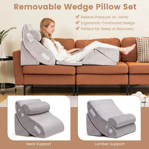 6 Pieces Folding Memory Foam Bed Wedge Pillows Set with Headrest