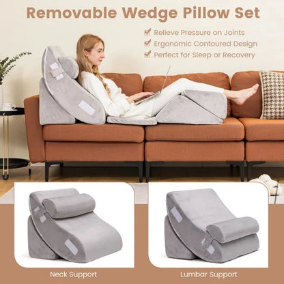 6 Pieces Folding Memory Foam Bed Wedge Pillows Set with Headrest