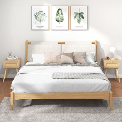 Boho Bedside Table with Hand-woven Rattan Decoration