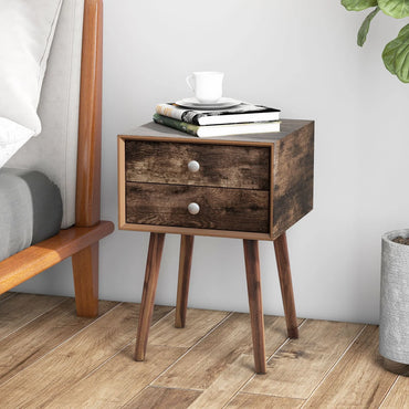 Wooden Nightstand with 2 Storage Drawers and Rubber Wood Legs