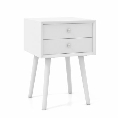 Wooden Nightstand with 2 Storage Drawers and Rubber Wood Legs