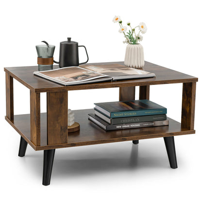 Wooden Industrial Coffee Table with Storage Shelf for Home Office