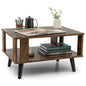 Wooden Industrial Coffee Table with Storage Shelf for Home Office
