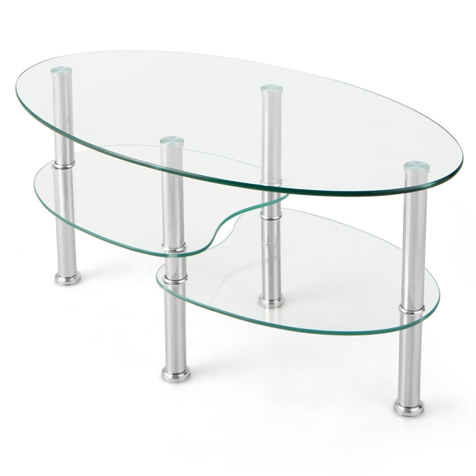 3-Tiers Tempered Glass Coffee Tables with 2 Shelves