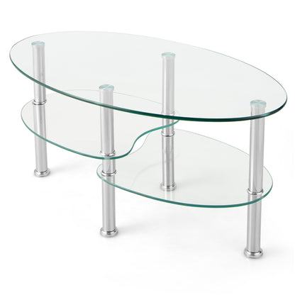 3-Tiers Tempered Glass Coffee Tables with 2 Shelves