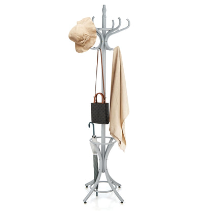 12 Hooks Freestanding Coat Rack with Umbrella Holder