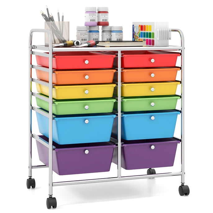 GiantexUK 12 Drawers Storage Trolley, Multipurpose Utility Rolling Cart on Wheels