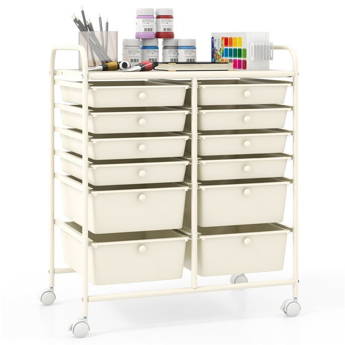 GiantexUK 12 Drawers Storage Trolley, Multipurpose Utility Rolling Cart on Wheels