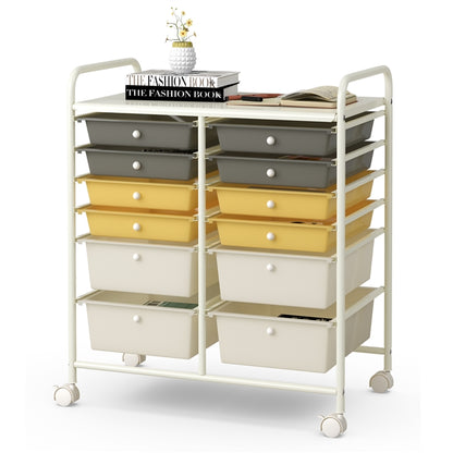 GiantexUK 12 Drawers Storage Trolley, Multipurpose Utility Rolling Cart on Wheels