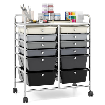 GiantexUK 12 Drawers Storage Trolley, Multipurpose Utility Rolling Cart on Wheels