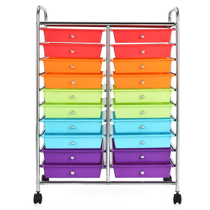 GiantexUK 20 Drawers Storage Trolley, Multipurpose Mobile Rolling Cart with Lockable Wheels