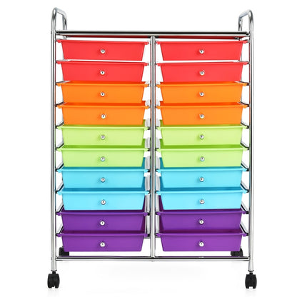 GiantexUK 20 Drawers Storage Trolley, Multipurpose Mobile Rolling Cart with Lockable Wheels