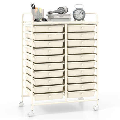 GiantexUK 20 Drawers Storage Trolley, Multipurpose Mobile Rolling Cart with Lockable Wheels