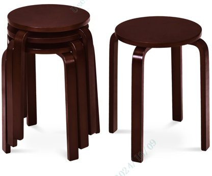 Set of 4 Stacking Wooden Stools, Upholstered Round Bar Stool with Non-Slip Foot Mat, Breakfast Dining Chair for Home Kitchen Office