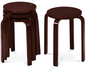 Set of 4 Stacking Wooden Stools, Upholstered Round Bar Stool with Non-Slip Foot Mat, Breakfast Dining Chair for Home Kitchen Office