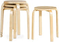 Set of 4 Stacking Wooden Stools, Upholstered Round Bar Stool with Non-Slip Foot Mat, Breakfast Dining Chair for Home Kitchen Office