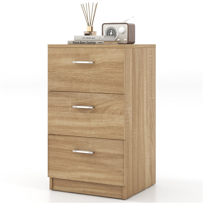 Space-saving Night Chest with 3 Drawers and Handles for Bedroom