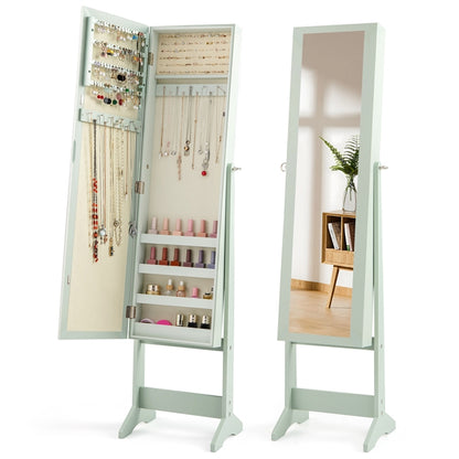 2-in-1 Jewellery Cabinet, 3-Angle Adjustable Freestanding Jewellery Armoire with Full-Length Mirror
