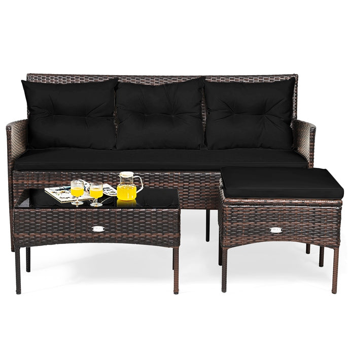 4 Seater Rattan Garden Furniture Set with Tempered Glass Table
