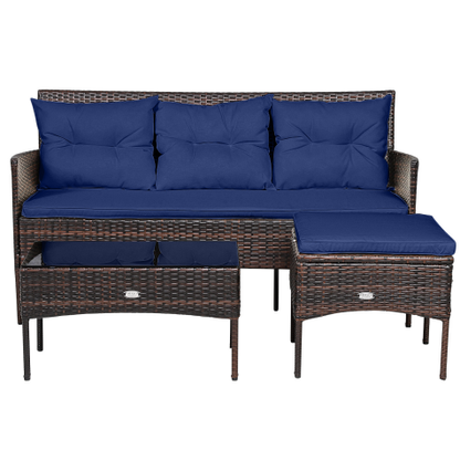 4 Seater Rattan Garden Furniture Set with Tempered Glass Table