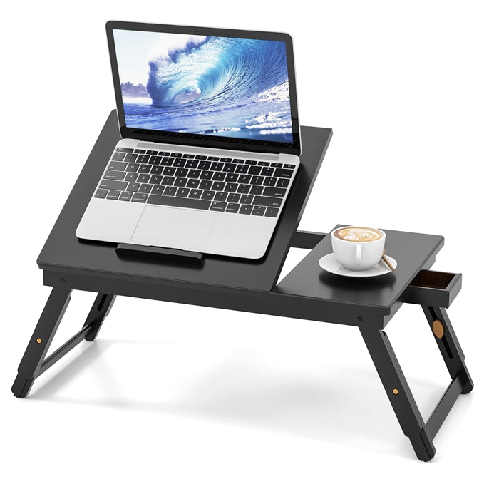 Bamboo Laptop Stand for Bed, Folding Adjustable Laptop Tray Bed Table with Tilting Top