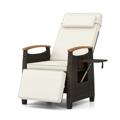 Patio Rattan Lounge Chair Recliner with Adjustable Footrest and Side Table