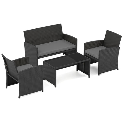 4 Piece Patio Rattan Conversation Set Wicker Loveseat Armchairs