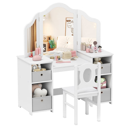 Kids Vanity Desk and Chair 2 in 1 Toddler Makeup Pretend Play Table