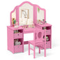 Kids Vanity Desk and Chair 2 in 1 Toddler Makeup Pretend Play Table