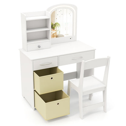 Kids Vanity Set with Lighted Mirror and Storage Drawers