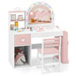 Kids Vanity Table and Chair Set with Lighted Mirror Open Storage Shelves