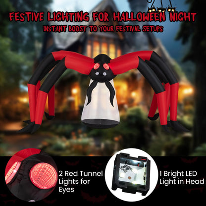 Halloween Inflatable Spider Blow Up Yard Scary Spider with Red Tunnel Light Eyes