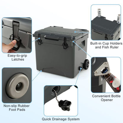 40 L Ice Chest Hard Cooler with Wheels and Handle