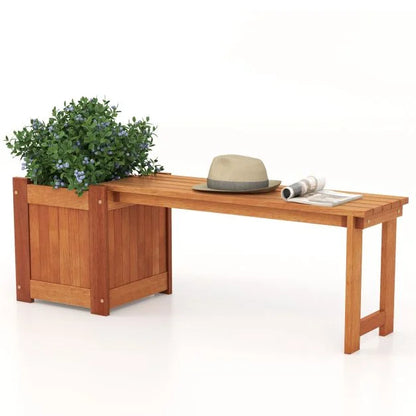 Hardwood Flower Box with Bench for Garden