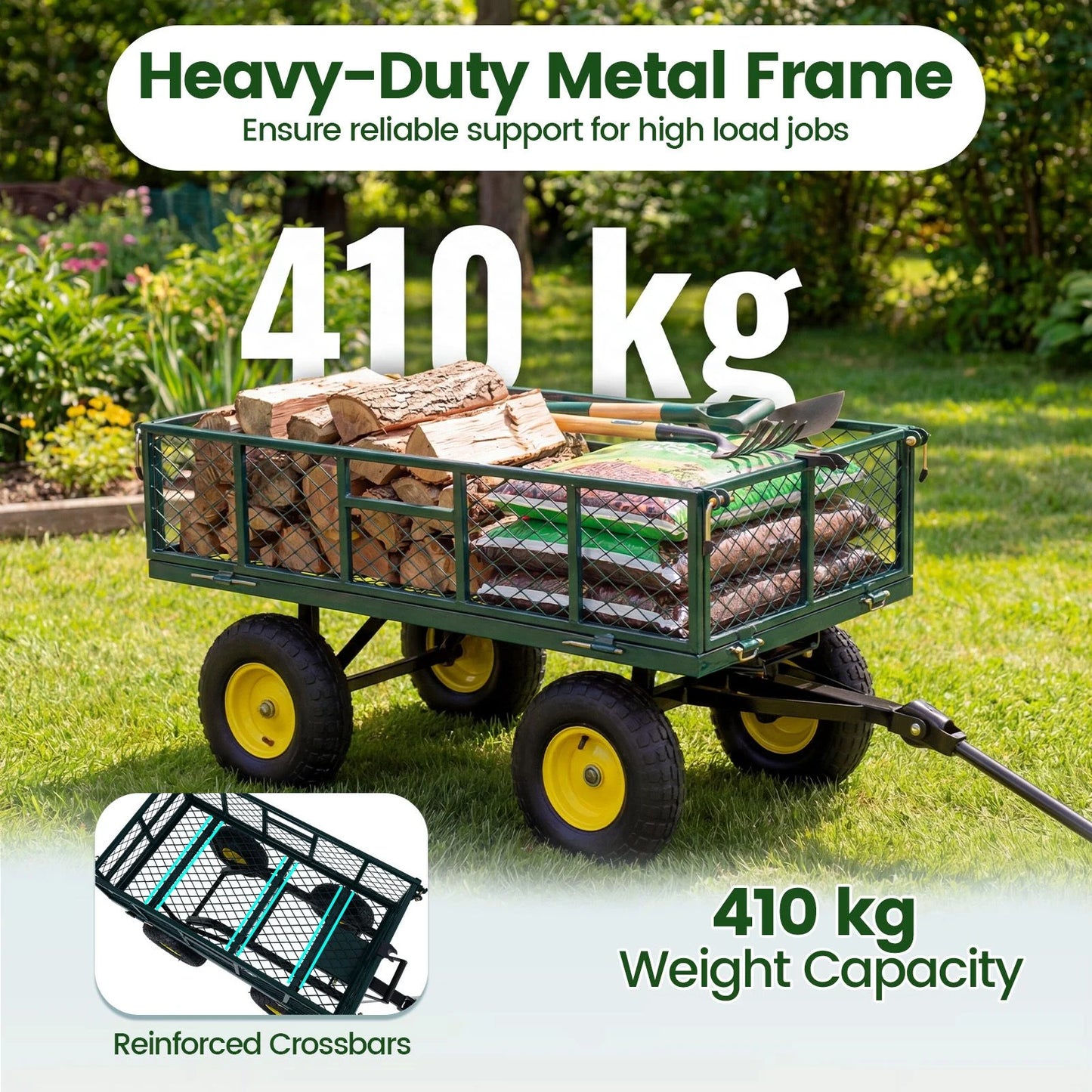 Heavy Duty 410 kg Capacity Metal Garden Cart with Storage Bag
