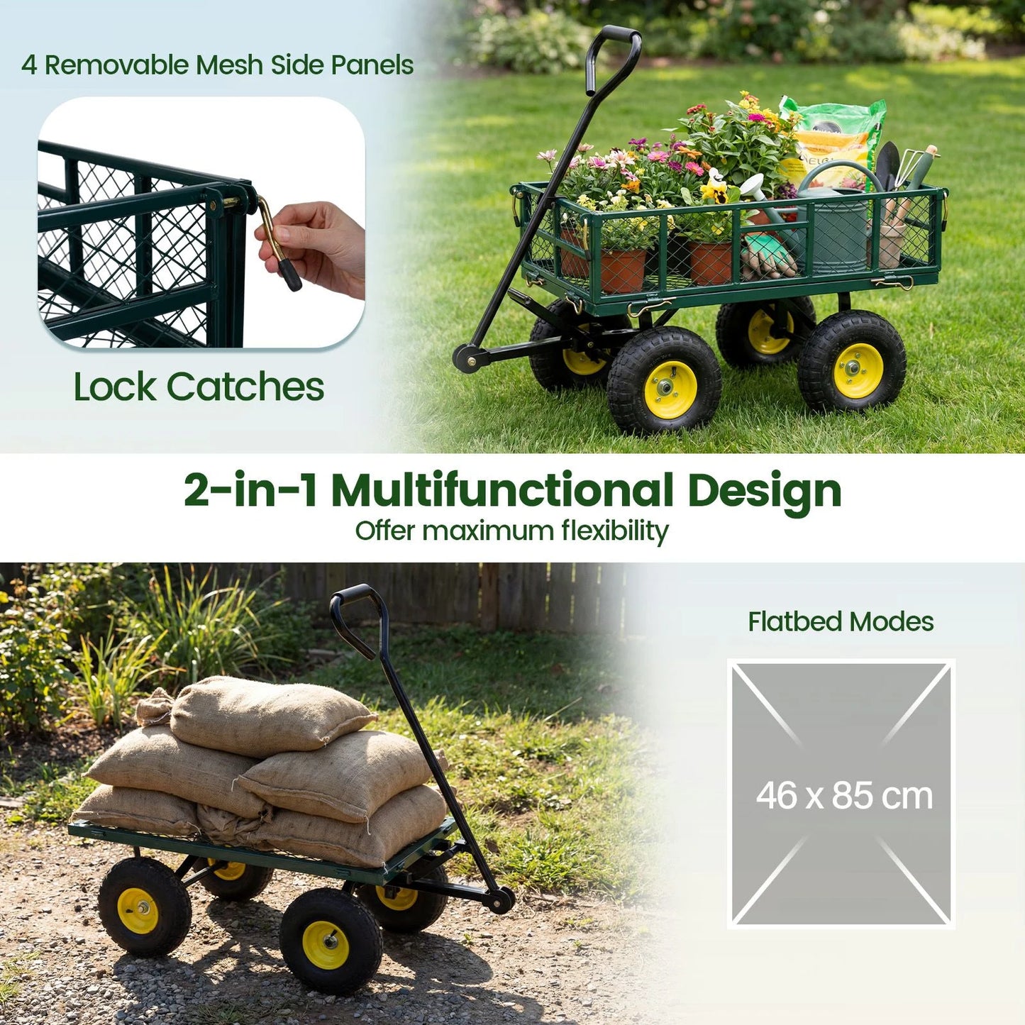 Heavy Duty 410 kg Capacity Metal Garden Cart with Storage Bag